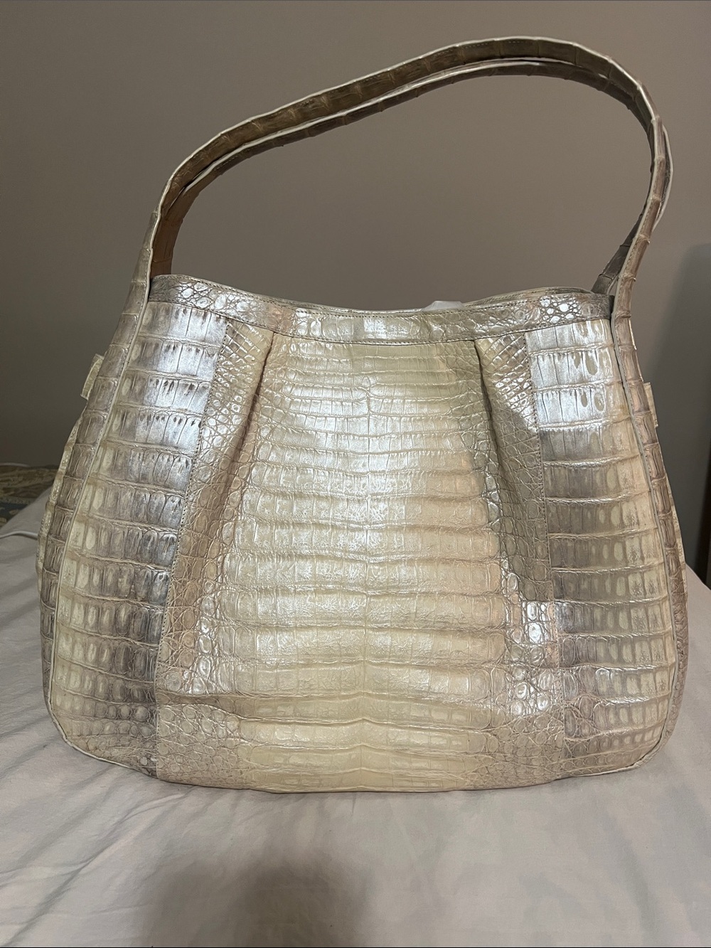 Nancy Gonzalez Pearl Croc-Embossed Shoulder Bag